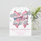 ウィンターオンダーランドの女の子の1歳誕生日パーティーの景品 招待状 (スタンド正面)
