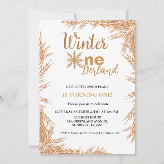 ウィンターオンダーランドの最初の誕生日パーティー 招待状 (正面)