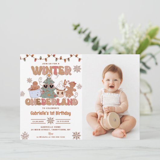 ウィンターオンダーランドクリスマスクッキー誕生日パーティー 招待状 (スタンド正面)