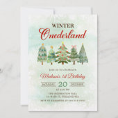 ウィンターオンダーランドクリスマスツリー1st誕生日パーティー 招待状 (正面)