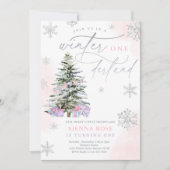 ウィンターオンダーランドクリスマスピンク&シルバー誕生日 招待状 (正面)