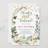ウィンターオンダーランドクリスマスリース誕生日 招待状 (正面)