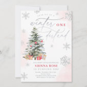 ウィンターオンダーランドクリスマスレッド&シルバー誕生日 招待状 (正面)