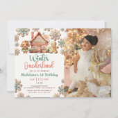 ウィンターオンダーランドジンガーブレッドクリスマス誕生日 招待状 (正面)