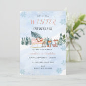 ウィンターオンダーランドスノーフレークアニマル誕生日 招待状 (スタンド正面)