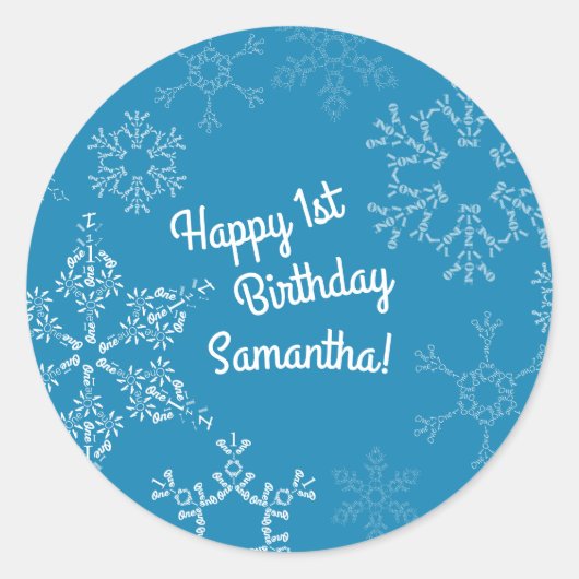 ウィンターオンダーランドスノーフレークキッド1st誕生日パーティー ラウンドシール (正面)