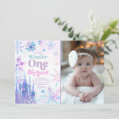 ウィンターオンダーランドスノーフレークスキャッスルガール誕生日 招待状 (スタンド正面)