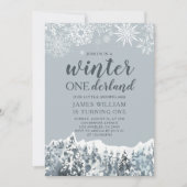 ウィンターオンダーランドスノーフレークスファースト誕生日 招待状 (正面)