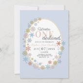 ウィンターオンダーランドスノーフレークファースト誕生日 招待状 (正面)