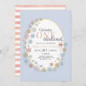 ウィンターオンダーランドスノーフレークファースト誕生日 招待状 (正面/裏面)