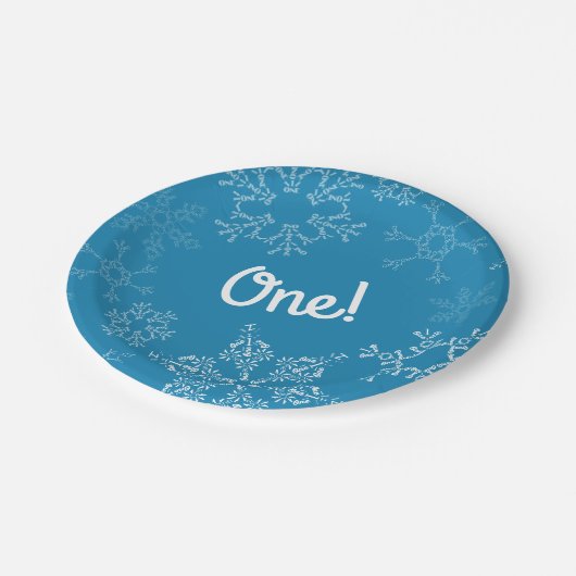 ウィンターオンダーランドスノーフレーク1st誕生日パーティー ペーパープレート (アングル)