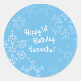 ウィンターオンダーランドスノーフレーク1st誕生日パーティー ラウンドシール