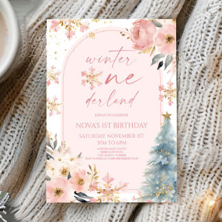 ウィンターオンダーランドスノーフレーク1st誕生日パーティー 招待状