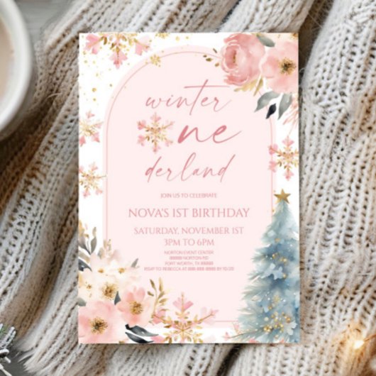 ウィンターオンダーランドスノーフレーク1st誕生日パーティー 招待状