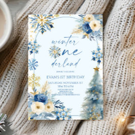 ウィンターオンダーランドスノーフレーク1st誕生日パーティー 招待状