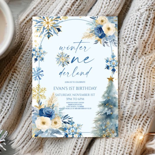 ウィンターオンダーランドスノーフレーク1st誕生日パーティー 招待状