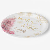 ウィンターオンダーランドピンクと金ゴールドスノーフレーク ペーパープレート (アングル)