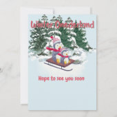 ウィンターオンダーランドファースト誕生日かわいいペンギン 招待状 (裏面)