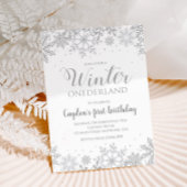 ウィンターオンダーランドファースト誕生日シルバースノーフレーク 招待状
