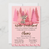 ウィンターオンダーランドファースト誕生日ディアピンクフォレスト 招待状 (正面)