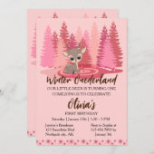 ウィンターオンダーランドファースト誕生日ディアピンクフォレスト 招待状 (正面/裏面)