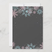 ウィンターオンダーランドファースト誕生日ピンクブルースノー 招待状 (裏面)