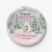 ウィンターオンダーランドファースト誕生日ベアスノーウィーフォレスト ペーパープレート (正面)
