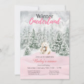 ウィンターオンダーランドファースト誕生日ベアスノーウィーフォレスト 招待状 (正面)