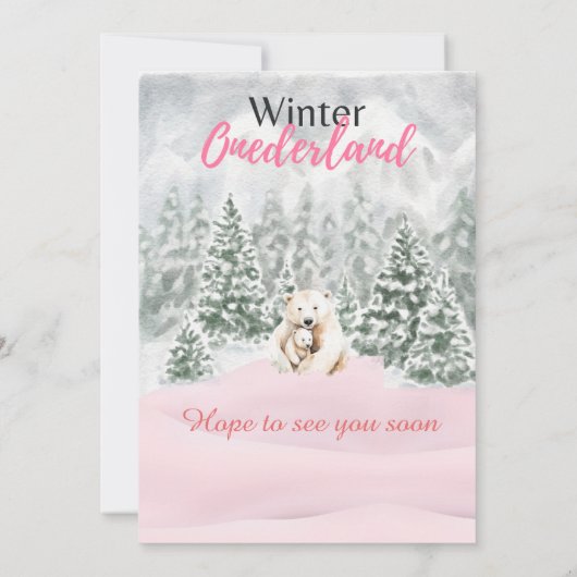 ウィンターオンダーランドファースト誕生日ベアスノーウィーフォレスト 招待状 (裏面)