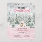 ウィンターオンダーランドファースト誕生日ベアスノーウィーフォレスト 招待状 (正面/裏面)