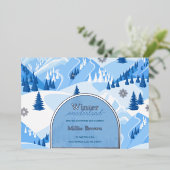 ウィンターオンダーランドファースト誕生日マウンテンスノー 箔招待状 (立ち正面)