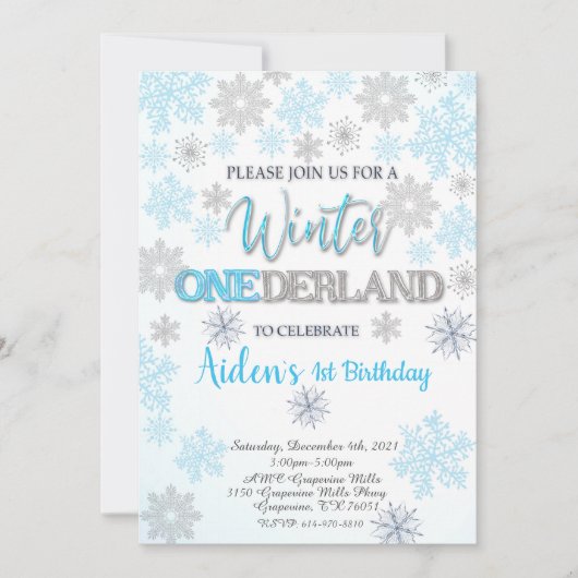 ウィンターオンダーランドファースト誕生日招待状 招待状 (正面)