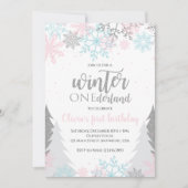 ウィンターオンダーランドファースト誕生日雪片の木 招待状 (正面)