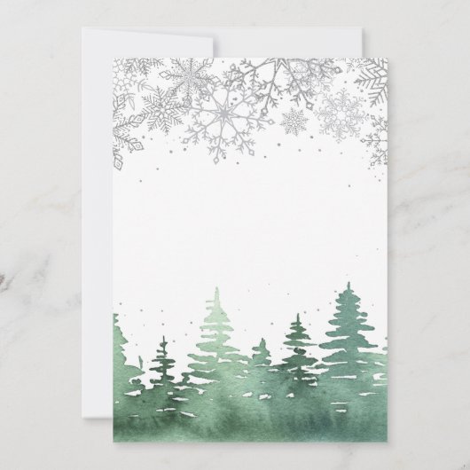 ウィンターオンダーランドファースト誕生日雪片の木 招待状 (裏面)