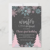 ウィンターオンダーランドファースト誕生日雪片の木 招待状 (正面)