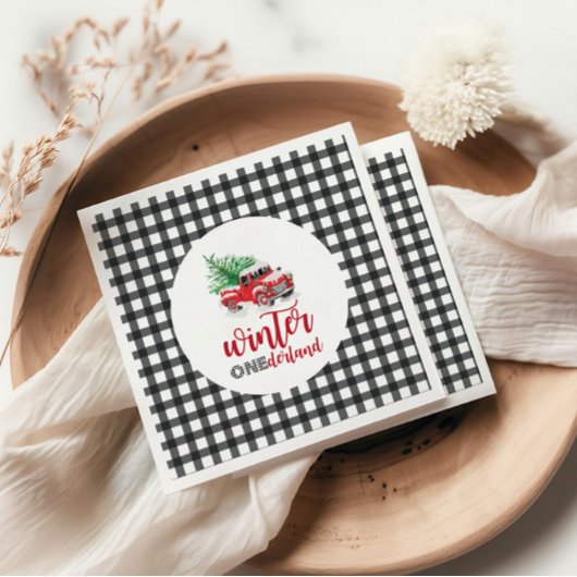 ウィンターオンダーランドレッドトラックファースト誕生日 スタンダードランチョンナプキン