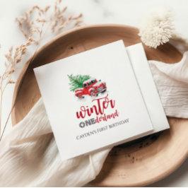 ウィンターオンダーランドレッドトラックファースト誕生日 スタンダードランチョンナプキン