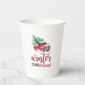 ウィンターオンダーランドレッドトラックファースト誕生日 紙コップ (正面)