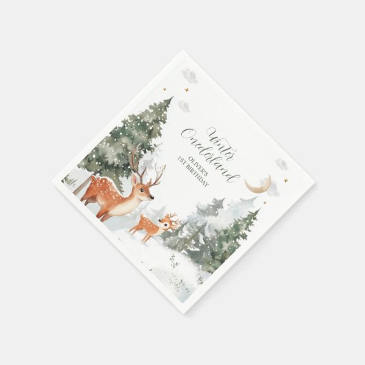 ウィンターオンダーランド動物の最初の誕生日パーティー昼寝 スタンダードカクテルナプキン (角)