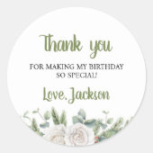 ウィンターオンダーランド誕生日パーティーありがとうラベル ラウンドシール (正面)