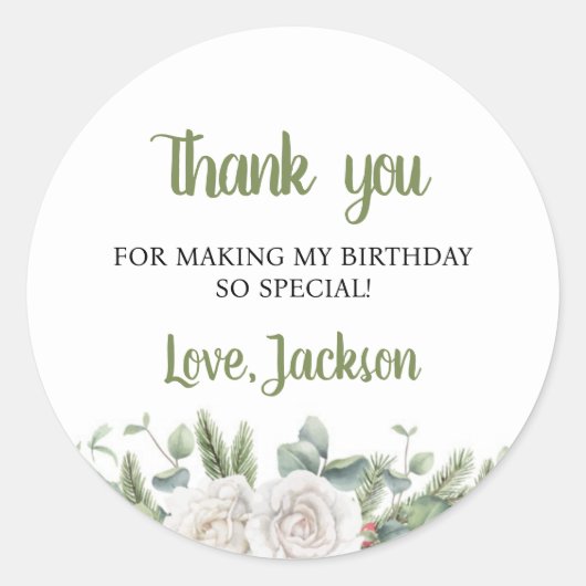 ウィンターオンダーランド誕生日パーティーありがとうラベル ラウンドシール (正面)