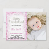 ウィンターオンダーランド誕生日招待状ピンク写真 招待状 (正面)