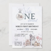 ウィンターオンダーランド1歳誕生日招待状 招待状 (正面)