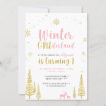 ウィンターオンダーランド1st誕生日招待状 – 少女