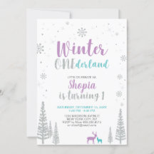 ウィンターオンダーランド1st誕生日招待状 – 少女
