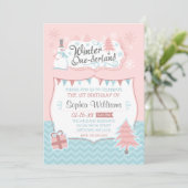 ウィンターオンデルランドの雪だるまガール 1歳の誕生日 招待状 (スタンド正面)