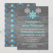 ウィンターオンデルランドの雪の結晶 1歳の誕生日 招待状 (正面/裏面)