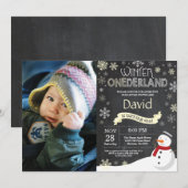 ウィンターオンデルランド1歳の誕生日招待状 招待状 (正面/裏面)