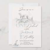 ウィンターオンデルランド1歳誕生日ホワイトアークティックフォックス 招待状 (正面)