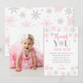 ウィンターオンデルランド1歳誕生日感謝カード 招待状 (正面/裏面)